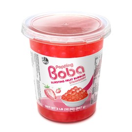 J WAY Bursting Popping Strawberry Boba Pearls, Strawberry Syrup, Non-Dairy, Fat-Free Popping Tapioca Boba for Beverages, Sweets, Ice Cream (2LB, 1 Pack)
