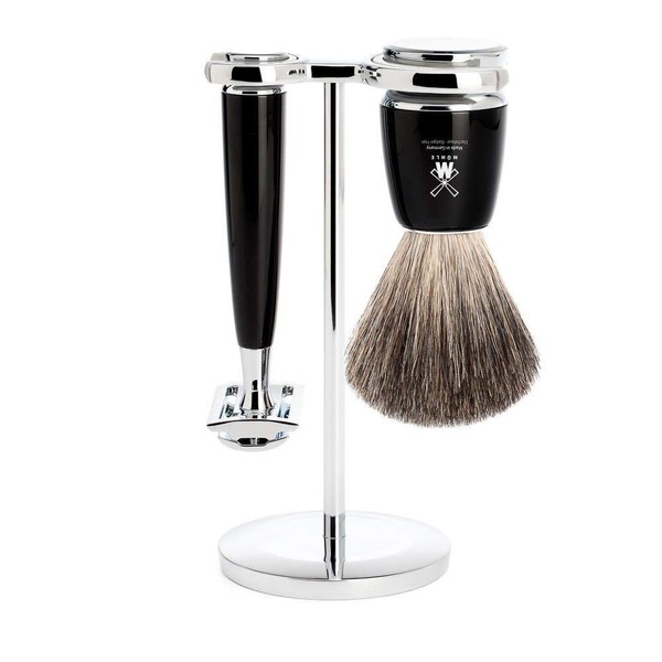 MÜHLE RYTMO 3-Piece Pure Badger Safety Razor Luxurious Modern Shaving Set - Perfect for Every Day Use, Barbershop Quality Close Smooth Shave