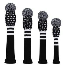 Black Stars Golf Head Covers, Set of 4, Fit Driver (460CC) Fairways hybrid/UT. Soft and Elastic, Keep Club Clean