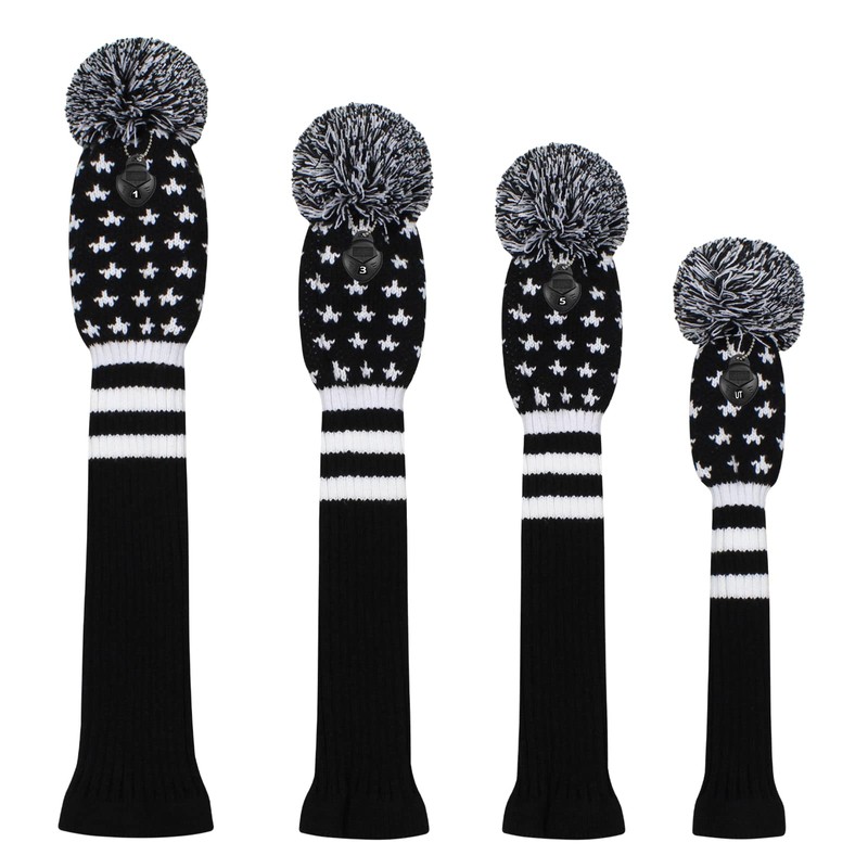Black Stars Golf Head Covers, Set of 4, Fit Driver