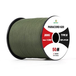 Brotree Paracord 4mm 50M 9 Strands 100% Nylon Rope Type 3 Parachute Cord for Survival, Outdoor, Bracelet, DIY - 280kg Breaking Load (Army Green)