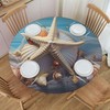 Wood Shell Starfish Round Fitted Tablecloth with Elastic Table Cover