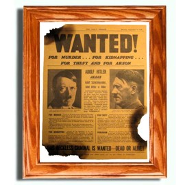Framed World War Two, WW2 Newspaper. Nazi ADOLF HITLER Wanted Poster, 1939. American Wall Art Decor.