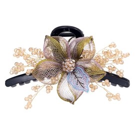 Copper Wire Rhinestones Hair Clips for Women, Large Plastic Hand-woven High-level Design Metal Jaw Clip Flower Crystal Claw Barrettes Styling Accessories for Ladies Thick Thin Hair (Champagne Flower)