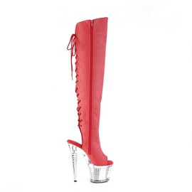 7 Inch Heel SPECTATOR-3019 Red Pu-Silver Chrome - Women's Size: 6, Color: Red