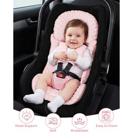 Infant Car Seat Insert with 3 Strap Covers, Reversible Car Seat Head Support for Baby Boys Girls, Soft & Breathable Mesh Newborn Carseat Insert for All Season, Strollers, Swings, Bouncer, Pink