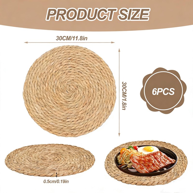 Woven Placemats, 6PCS Rattan Placemats, 30cm Handmade Weave Placemat, Natural