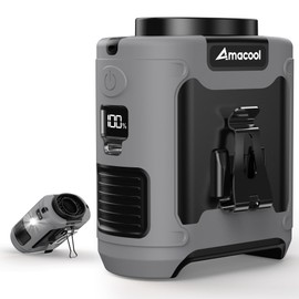 AMACOOL Portable Waist Fan Clip On, MAX 40H Work Time, 10000mAh Rechargeable Wearable Shirt Fan with Light, 16000RPM Powerful 5 Speed Belt Fans Personal Cooling Fans for Outdoor Jobsite Camping Travel