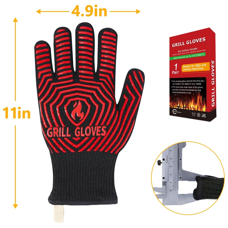 QUWIN BBQ Gloves, BBQ Accessories 1472℉ Extreme Heat Resistant, Grilling