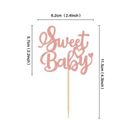 Ercadio - Paquete de 24 adornos para cupcakes de bebé, color oro rosa con purpurina dulce para cupcakes, decoraciones para baby shower, niños, cumpleaños, fiesta temática, decoración de pasteles