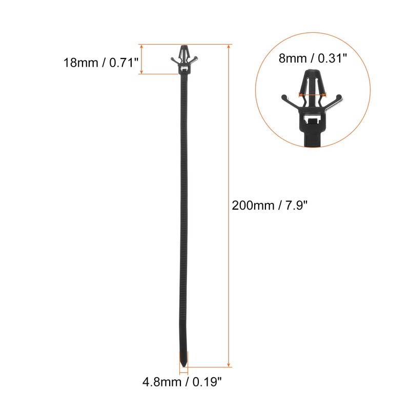 HARFINGTON 50pcs Push Mount Cable Zip Tie 7.9" x 0.19"