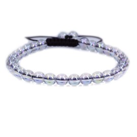 Keleny Coated Aqua Aura Clear Quartz Crystal 6mm Round Beads Adjustable Braided Macrame Tassels Bracelets Unisex