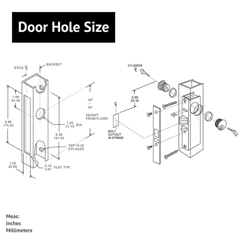 elox Narrow Stile Aluminum Door Mortise Deadlatch Lock Double Keyed