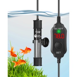 AquaMiracle Adjustable 15W Aquarium Heater Submersible Fish Tank Heater Super Short Aquarium Heater with LED Digital Display Thermostat, for Tanks 1-3 Gallons