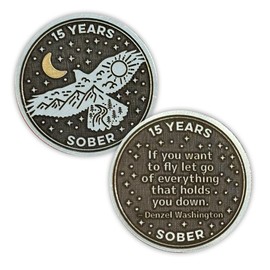 Personalizable Black and Silver Sobriety Token | Customizable Chips & Medallions | Antique Silver Finish (Flying Hawk)