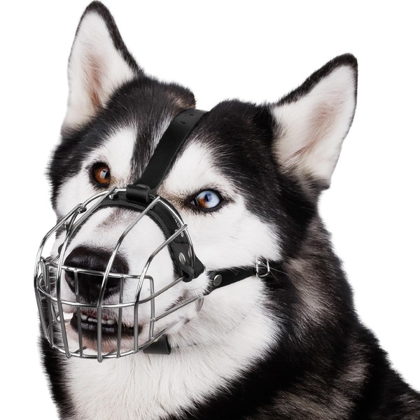 BRONZEDOG Dog Muzzle Breathable Metal Mask for Medium Large Dogs Stop Biting Barking Chewing (Size 3: Husky & Doberman)