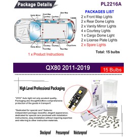 ZIYOLIGHT - PL2216A LED Interior Light kit for Infiniti QX80 2011-2019, 6000K White Dome Lights Accessories Replacement Package, LED Light Bulbs Upgrade (15 Bulbs)