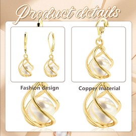 AstraGlam Pearl Earrings with Gold Cage, Elegant White Freshwater Pearl Dangle Earrings, Hypoallergenic Jewelry for Sensitive Ears, Versatile to Wear