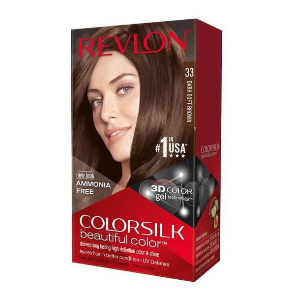 Revlon ColorSilk Beautiful Color, 33 Dark Soft Brown 1 ea (Pack of 4)