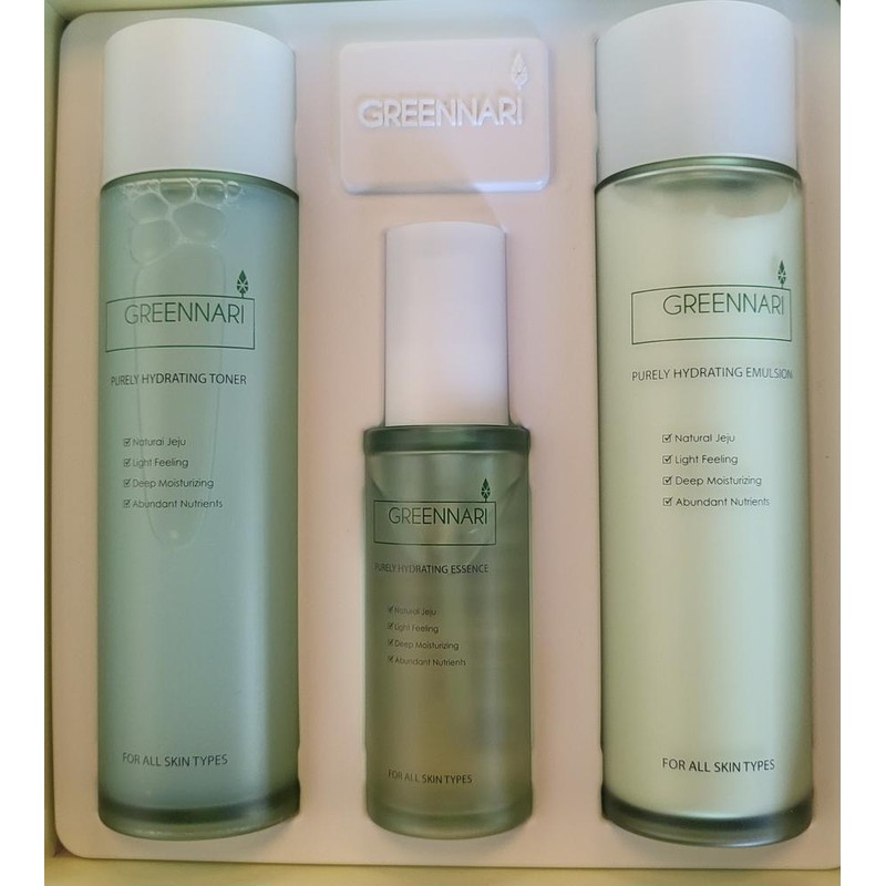 Greennara 그린나리 퓨어리 하이드레이팅 토너 에센스 에멀젼 스킨케어 3종세트 Green