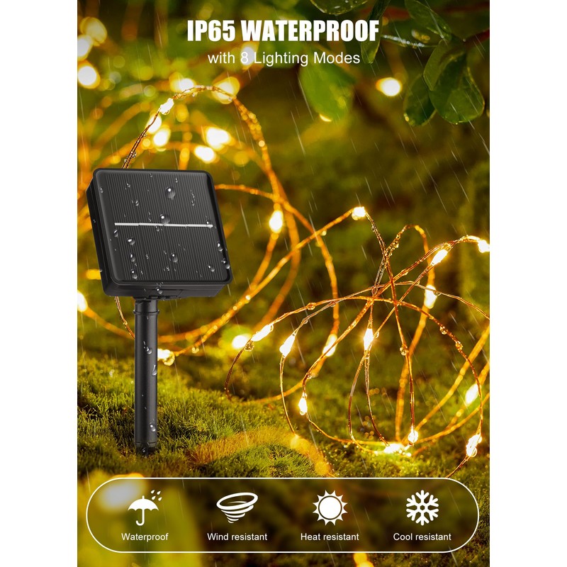 Brightown Solar String Lights, 2 Packs Total 66Ft 200 LED