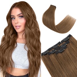 TESS Clip in Extensions Echthaar 6stk 40g, 6 Clip in Haarverlängerung Echthaar Extensions Remy Extensions40cm 04# Mittelbraun