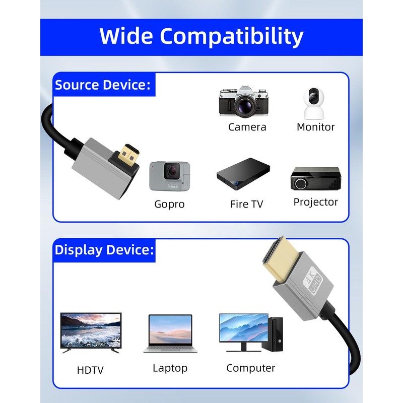 YANBORONSN 4K Micro HDMI to HDMI Spiral Cable 2.2 ft,