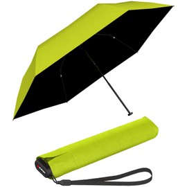 Knirps Ultra US.050 Slim Manual Pocket Umbrella - Ultra Light and Flat - Storm Resistant - Windproof - 21 cm, Lime With Black Coating