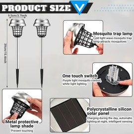 Qualirey 4 Pcs Solar Bug Zapper Outdoor Waterproof Solar Mosquito Zapper Outdoor Solar Powered Mosquito Killer Lamp Mosquito Repellent Lamp for Patio Yard Garden Insect (Purple Light, White Light)