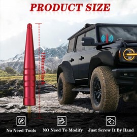 Universal Bullet Antenna Car Vehicle Replacement Antenna Compatible with Ford F150 F250 F350 Super Duty Raptor Dodge RAM 1500 2500 3500 (Red)