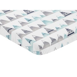 Sweet Jojo Designs Navy Blue, Aqua and Grey Aztec Baby Boy or Girl Unisex Fitted Mini Portable Crib Sheet for Mountains Collection - for Mini Crib or Pack and Play ONLY