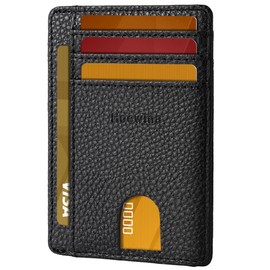 Hoewina Slim Wallet for Men, Credit Card Holder Wallet, Minimalist Design - RFID Blocking Front Pocket Leather Thin Wallet for Men and Women…, Lichee Black, Slim Minimalist Design