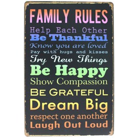 SUMIK Family Rules Help Each Other Be Thankful Be Happy Dream Big Metal Tin Sign Vintage Painting Poster Plaque Bar Home Children's Room Bedroom Living Room Wall Decor