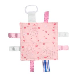 Baby Jack & Co 8x8 Baby Girl Lovey Tag Toys - Baby Crinkle Toys - Crinkle Toys for Baby - Soft & Safe - Learn Shapes & Colors - Ideal Baby Toy- BPA Free w/Stroller Clip