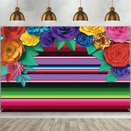MAQTT 9x6FT Mexican Carnival May 5th Carnival Theme Festival Backdrop Colorful Flags Striped Banner Photo Decoration Photography Background Props