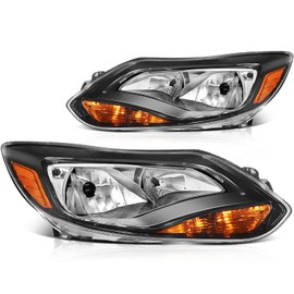 LSAILON Fit For Ford For Focus 2012-2014 Headlight Assembly Black Housing Amber Reflector Clear Lens Driver and Passenger Side