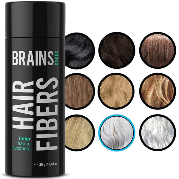 Brains & Son Hair Fiber - Premium Hair Thickener – Immediately Conceals Receding Hairlines, Hair Loss, Balding Areas and Thinning Hair – Undetectable Keratin Fibers - Hair Powder | 25g (GREY)