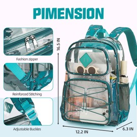 Lreneilu Clear Backpacks for Girls Women, Heavy Duty PVC Transparent Back Pack See Through Boys Kids Clear Bookbags for School Dinosaur Green