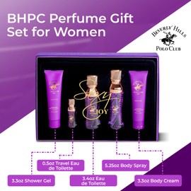 Beverly Hills Polo Club BHPC Perfume Gift Set for Women | 5 Piece Eau de Toilette Body Mist Cream Shower Gel Fragrances (Joy)
