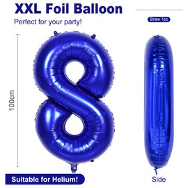 Navy Blue 8 Balloons, 40 Inch Large Foil Balloons Number 8 Dark Blue, Self Inflating Helium Balloons Number 8 for Boys Men Women Birthday Party Football Party Decorations Supplies (Navy Blue#8)