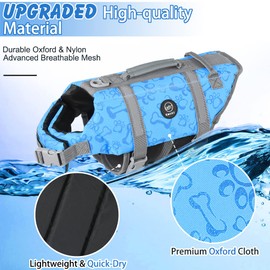 EMUST Dog Life Vests, Adjustable Dog Life Jacket with Rescue Handle, Dogs Flotation Vest for Small/Medium/Large Dogs, XS, NewBlue