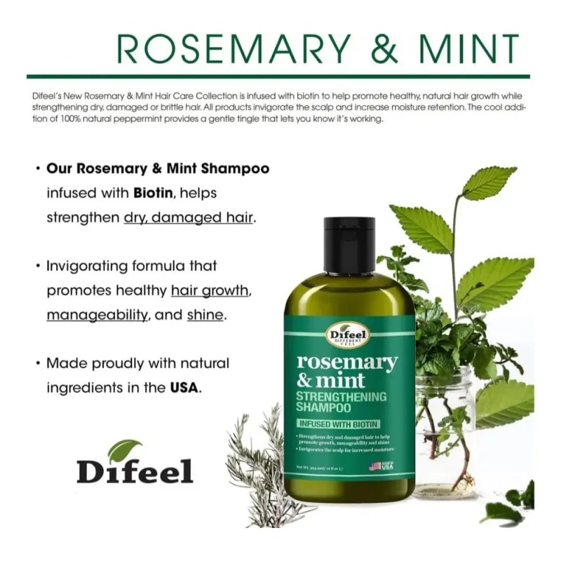 Difeel, Rosemary & Mint Shampoo 354.9 Ml