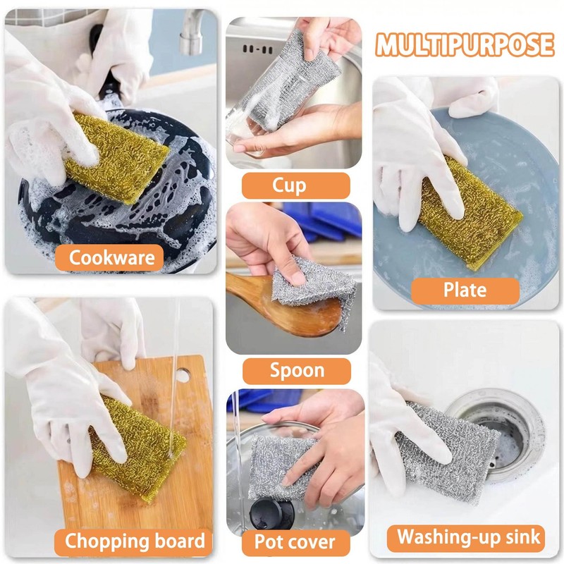 Dish Sponges Kitchen Scrubber - 6 Pack Non Scratch Steel