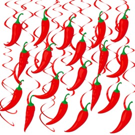 Chili Cook Off Party Hanging Swirls Chili Pepper Birthday Party Decoration 20pcs Red Chili Themed Swirl Ceiling Pepper Party Hanging Streamer for Cinco De Mayo Mexican Fiesta Supplies