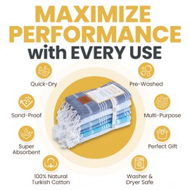 Gold CASE Turkish Beach Towel Set of 6-100% Cotton Beach Towels Oversized 70 x 38''- LYCIA Extra Large Beach Towels - Quick Dry & Sand Free Beach Towel - Turkish Towels for Pool - Tones of Blue