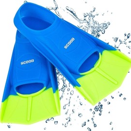 SCOOB Swimming Training Fins Swim Flippers Travel Size Short Blade For Snorkeling Diving Pool Activities Men Women Kids New Two Tone Trendy Design Travel Mesh Bag (blue-green, 36-38 M)