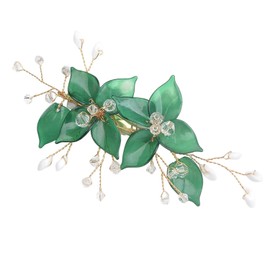Vintage Flower Hair Clips, Decorative Crystal Hair Clips French Pearl Barrettes, Wedding Hair Pins Rhinestones Hair Accessories for Women Girls Bride Bridesmaid (Green)
