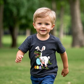 Chipeler Boys Easter Shirts Toddler Dinosaur Bunny Eggs Tops Baby Kids Short Sleeve Gray T-Shirts 5T