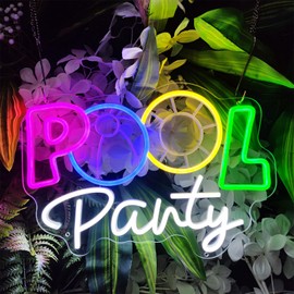 Pool Party Neon Sign for Wall Decor,Pool Party Decorations Neon Pool Party Supplies for Beach Party Bathroom Swimming Pool Wall Bedroom Decorative Family Living Room Game Art Hotel Bar, 16.5" x 11",SIGNVIA