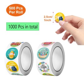 Easter Stickers, Pack of 1000 Easter Eggs Stickers, Round Waterproof Easter Ornaments, Easter Stickers for Crafts, Cards, Scrapbooking, Envelopes, Gifts, 2.5 cm (W)